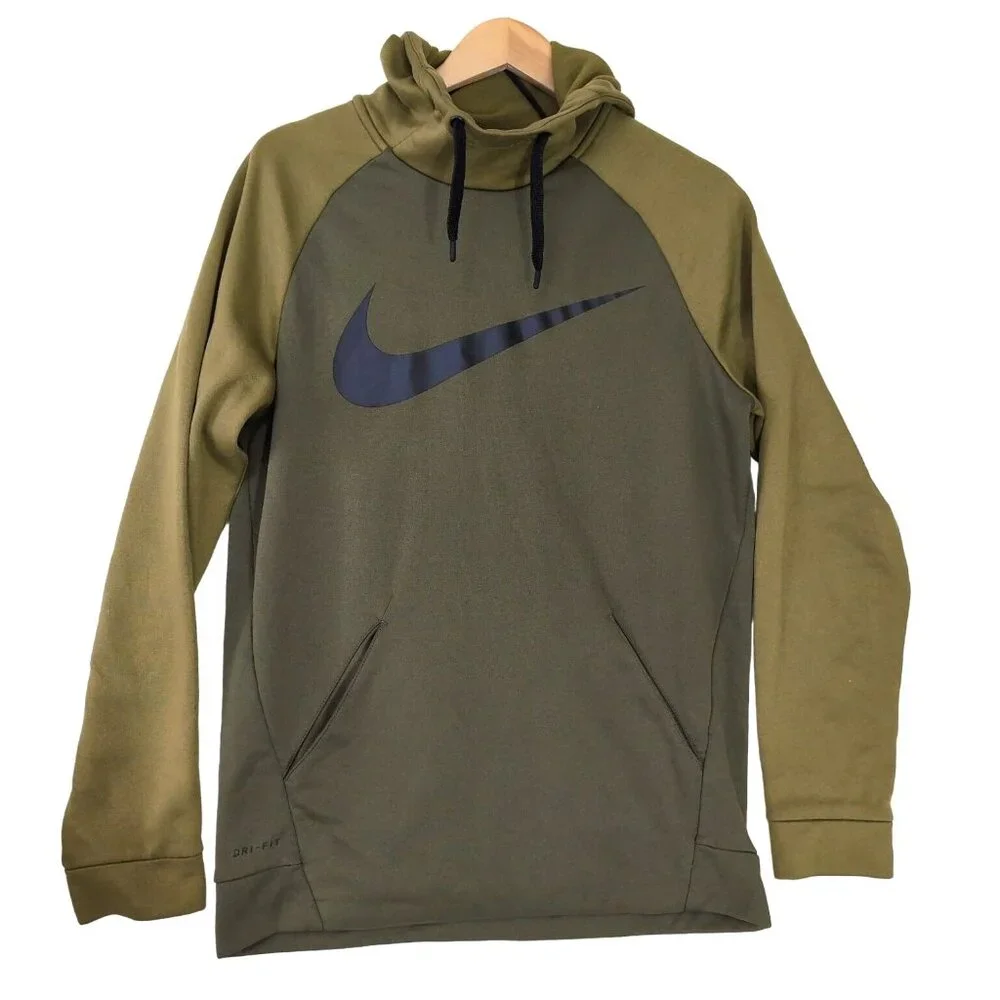 Nike Hoodie Mens S Green Therma Swoosh Essential Pullover Dri Fit Sweatshirt